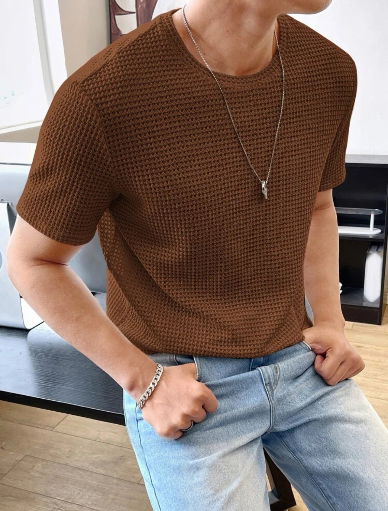 Waffle Knit Tshirt Brown