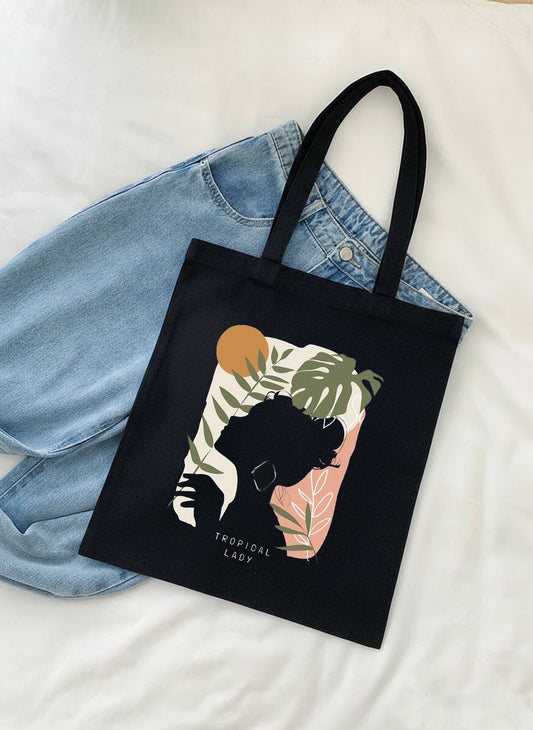 TROPICAL LADY TOTE BAG BLACK