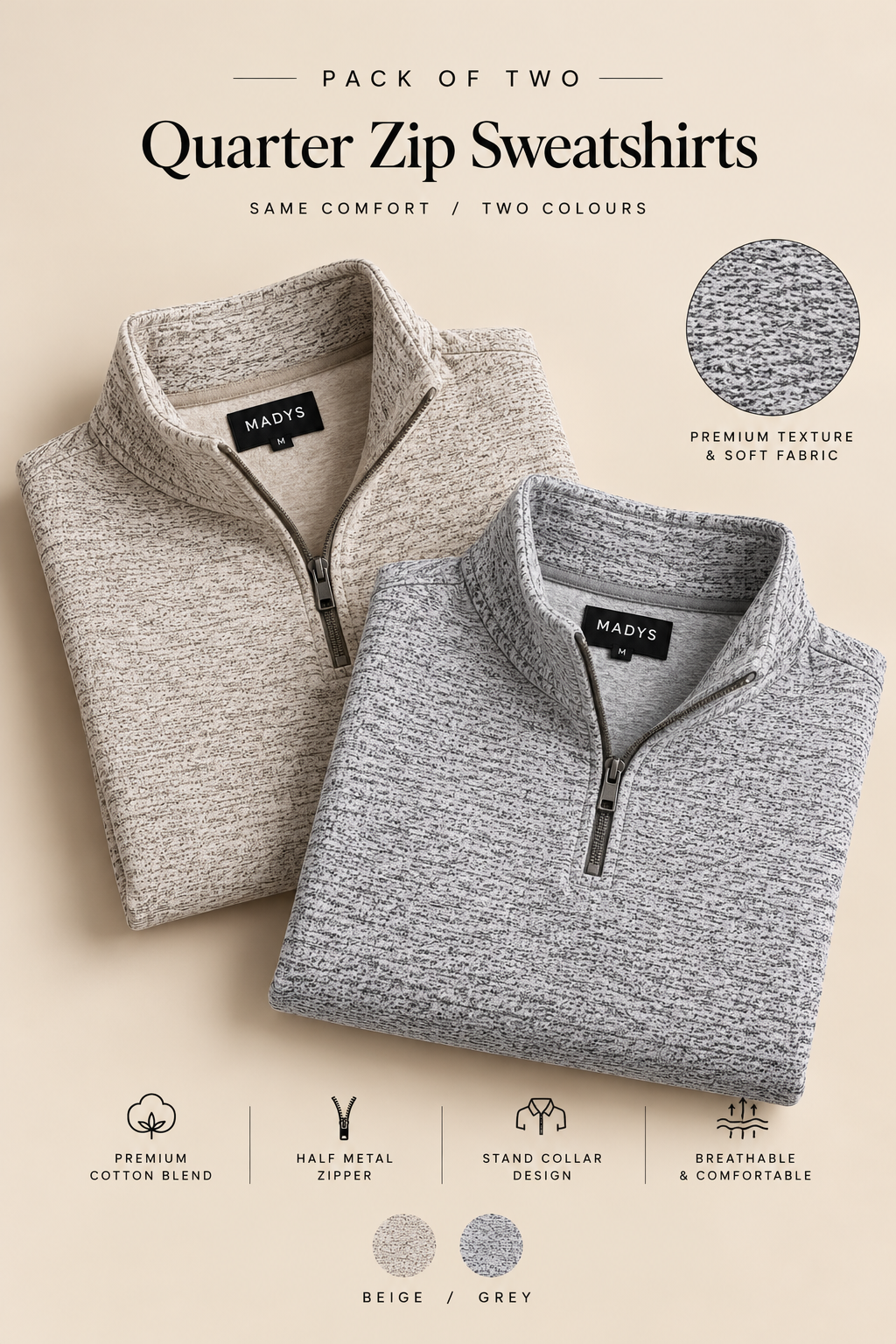 Pack Of Two Mélange Textured Quarter Zip Sweatshirt