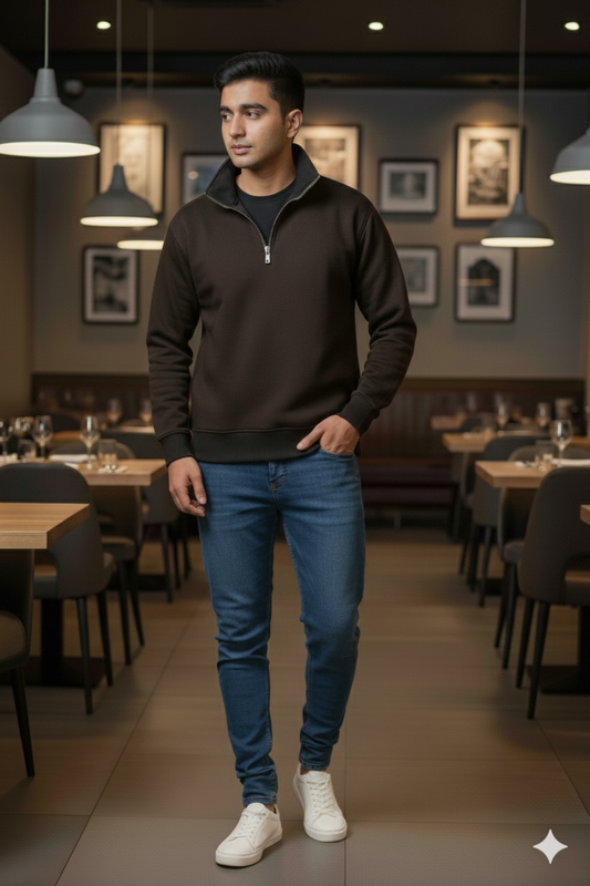 Quarter Zip Sweatshirt Brown