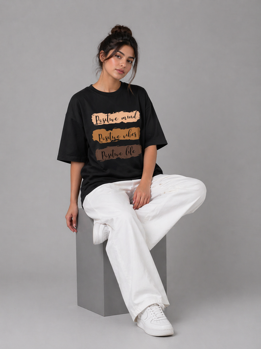 Positive mind Oversized Tshirt Black
