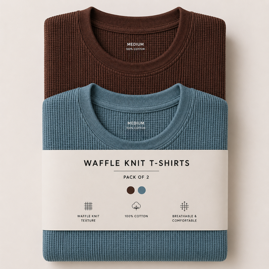 Pack Of Two Waffle Knitted Tshirts Seige - Brown
