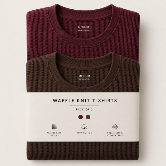 Pack Of Two Waffle Knitted Tshirts Maroon - Brown