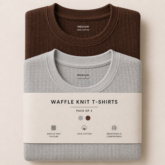 Pack Of Two Waffle Knitted Tshirts Brown - Grey