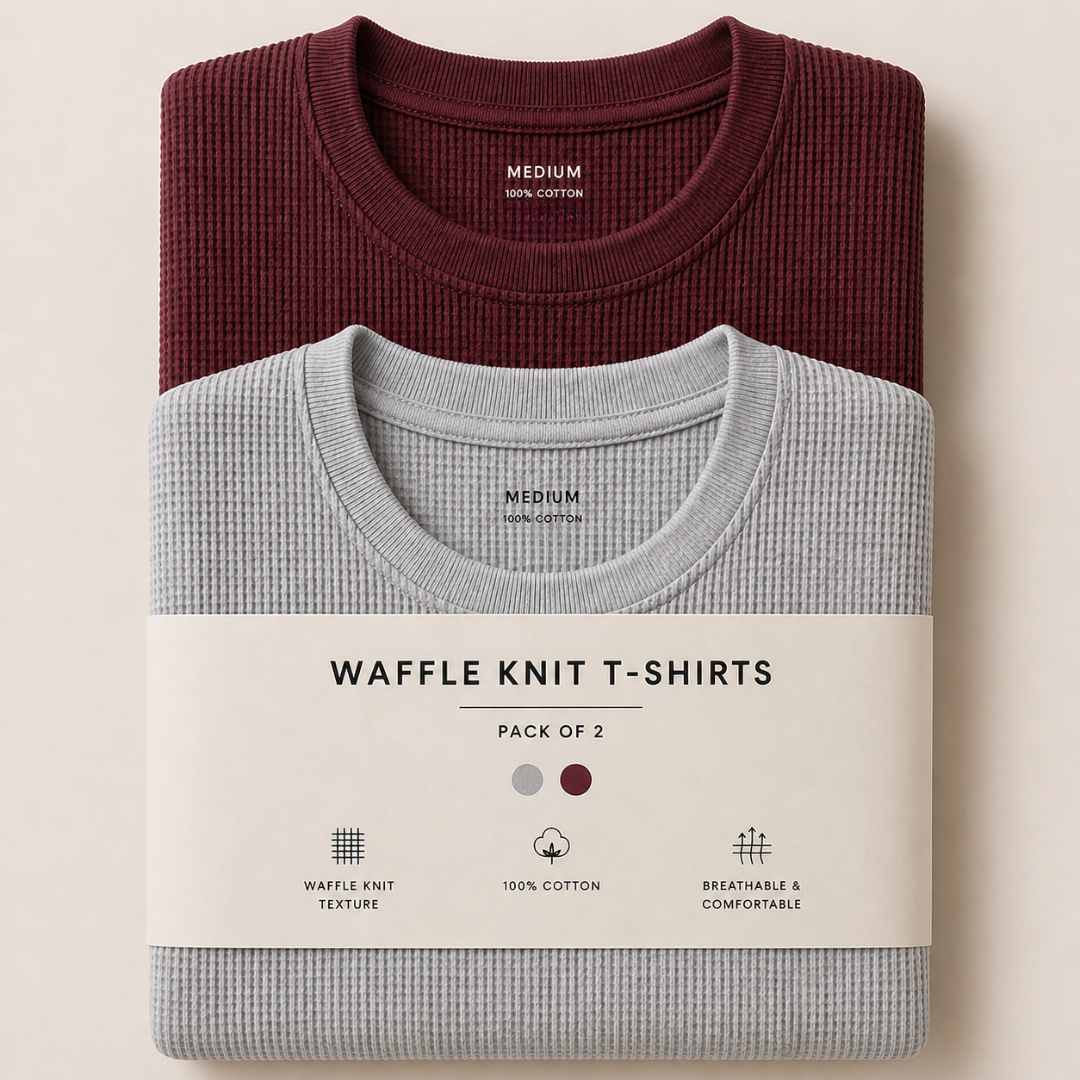 Pack Of Two Waffle Knitted Tshirts Maroon - Grey