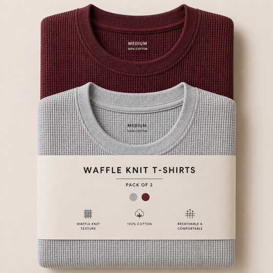 Pack Of Two Waffle Knitted Tshirts Maroon - Grey