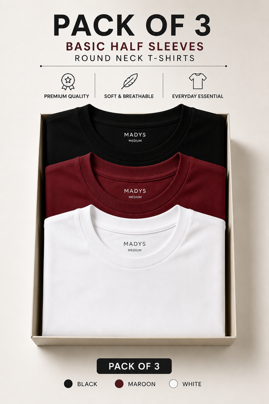 Pack Of Three Basic Halflseeves Tshirts Black - Maroon - White