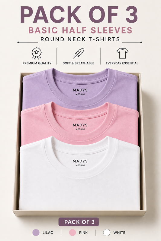 Pack Of Three Basic Halflseeves Tshirts Pink - Lilac - White