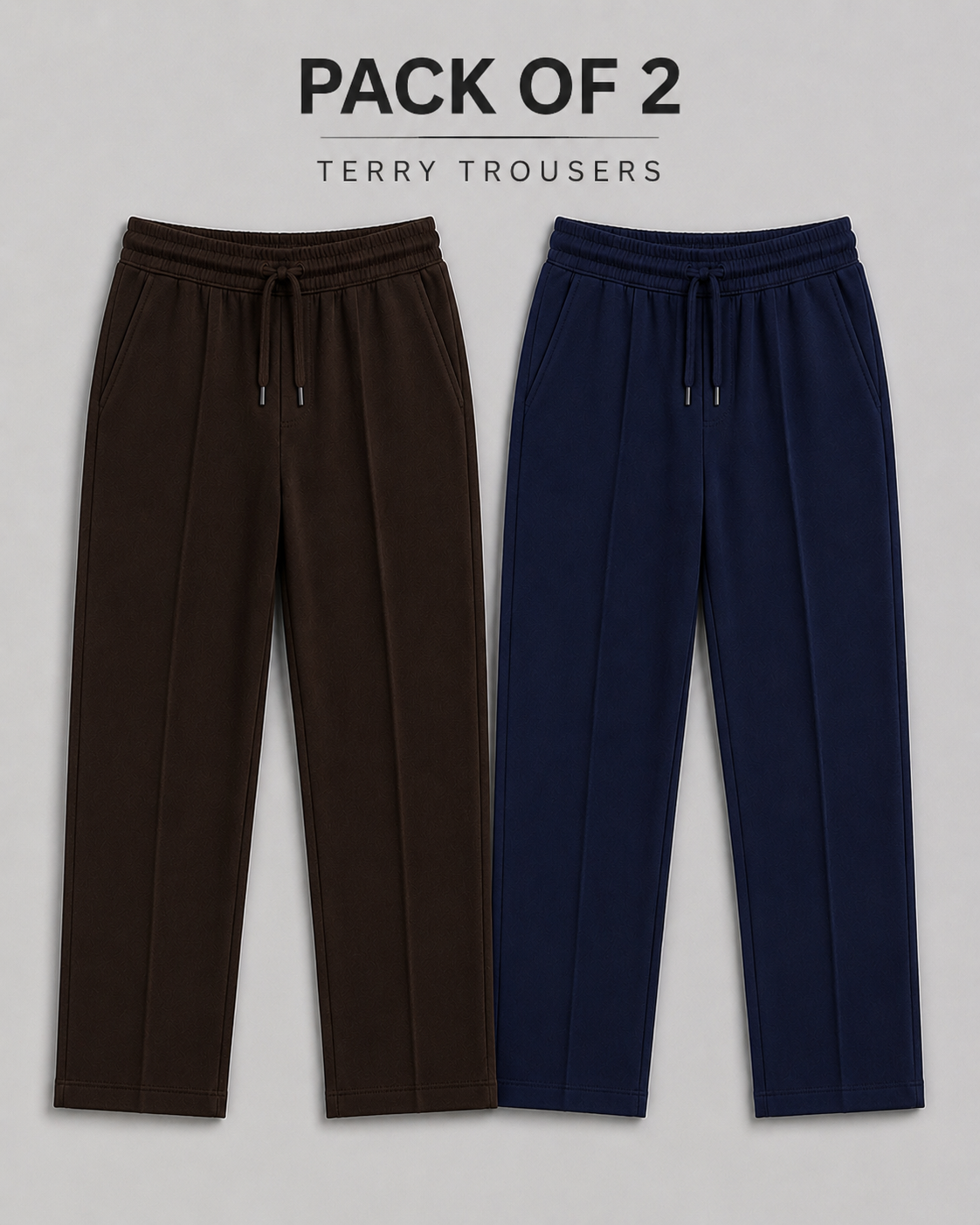 Pack Of Two Straight Fit Terry Trousers Navy - Brown