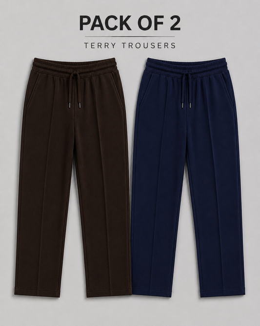Pack Of Two Straight Fit Terry Trousers Navy - Brown