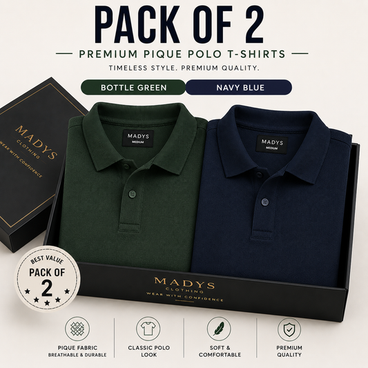Pack Of Two Pique Polo Tshirts Bottle Green - Navy