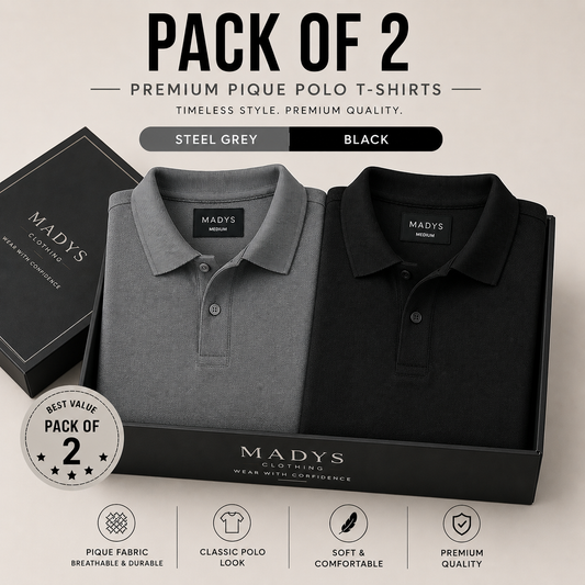 Pack Of Two Pique Polo Tshirts Steel Grey - Black