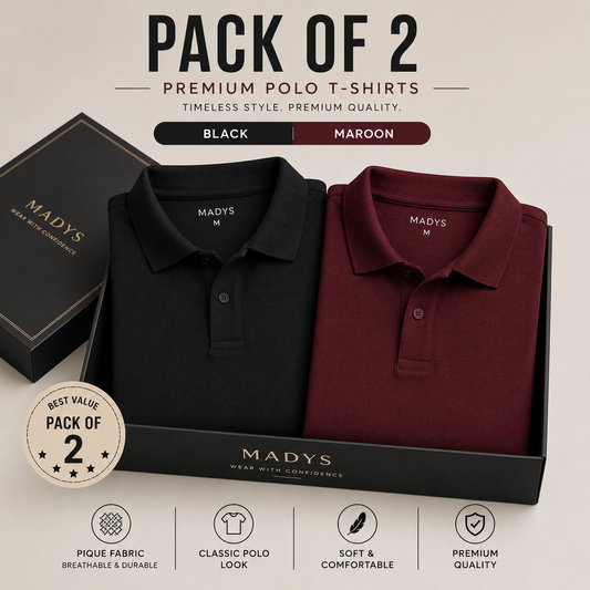 Pack Of Two Pique Polo Tshirts Black - Maroon