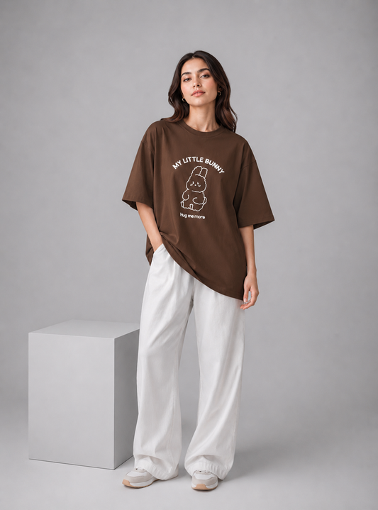 My Little Bunny Oversized Tshirt Brown