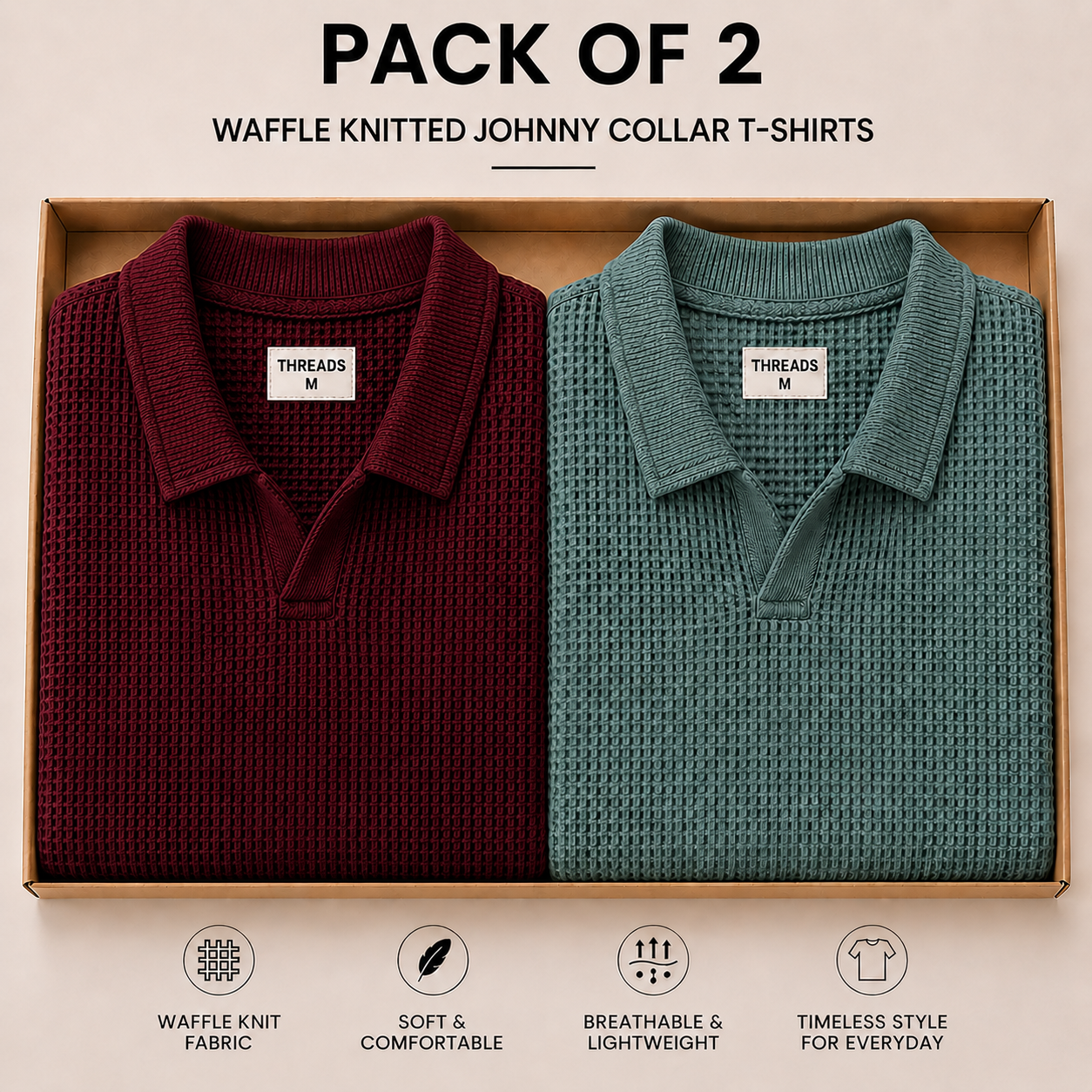 Pack Of Two Knitted Polo Tshirts Maroon - Seige