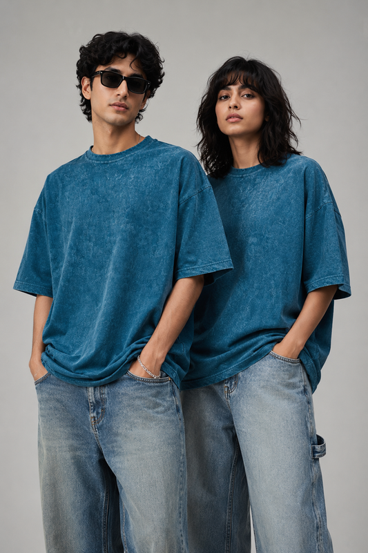 Acid Washed Tshirt - Teal Blue