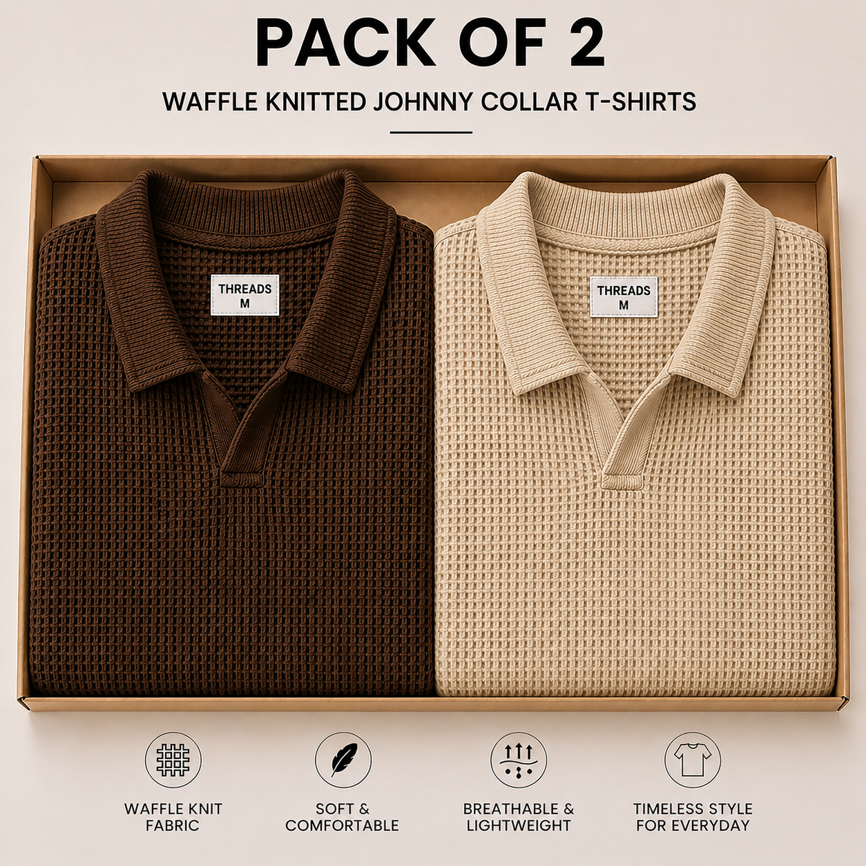 Pack Of Two Knitted Polo Tshirts Brown - Beige