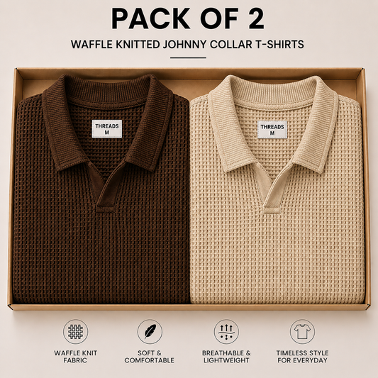 Pack Of Two Knitted Polo Tshirts Brown - Beige