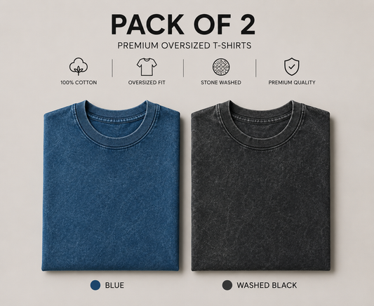 Pack Of Two Acid Washed Tshirts Blue - Black