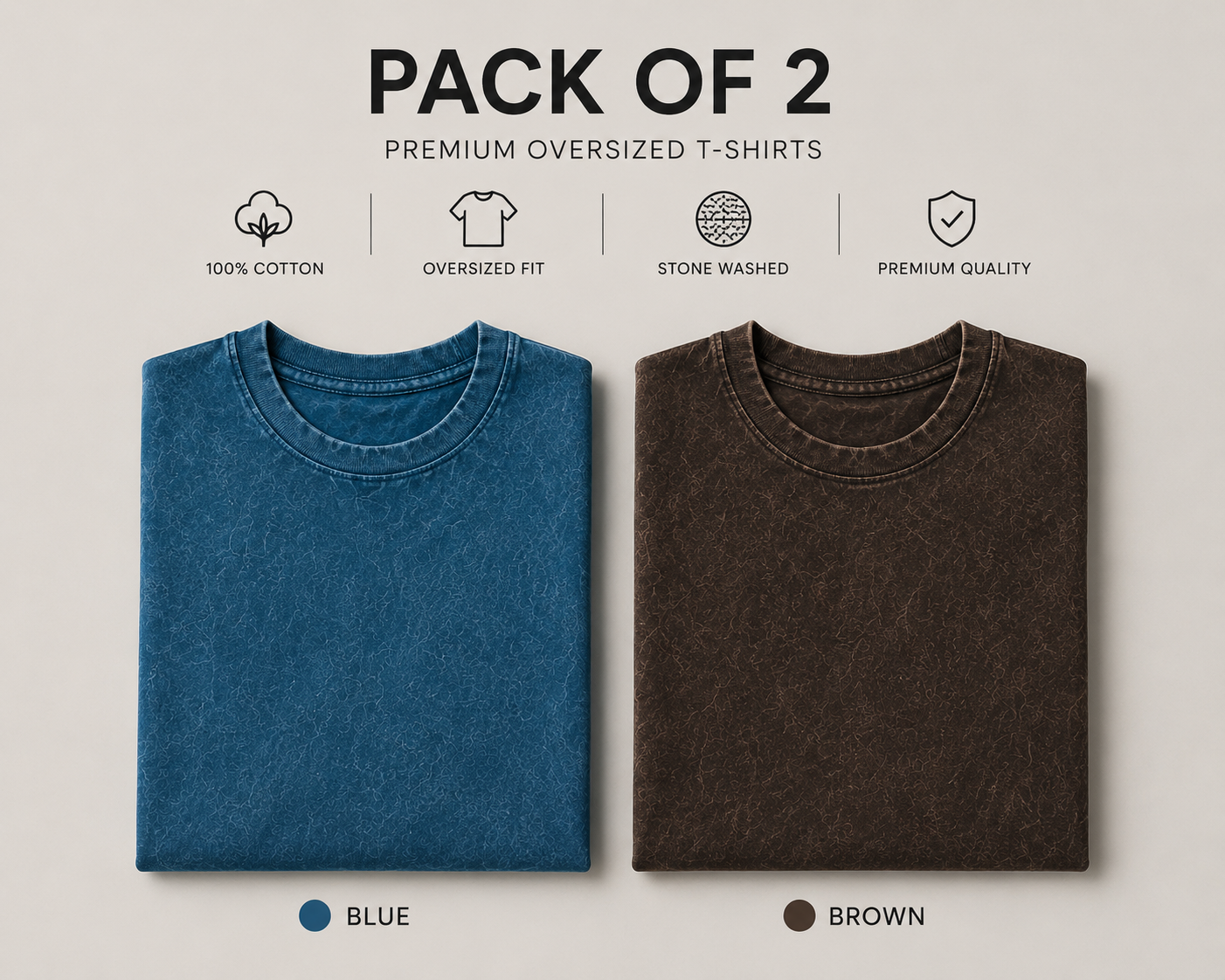 Pack Of Two Acid Washed Tshirts Blue - Brown