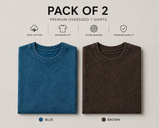 Pack Of Two Acid Washed Tshirts Blue - Brown