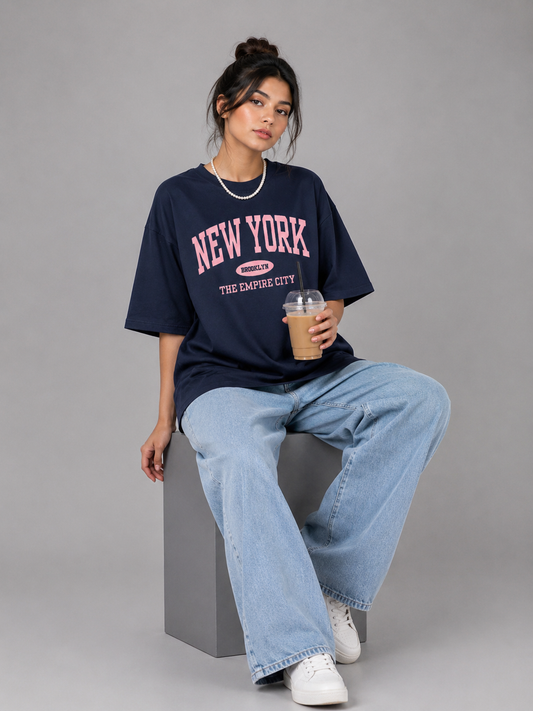 NEW YORK Oversized Tshirt Navy Blue