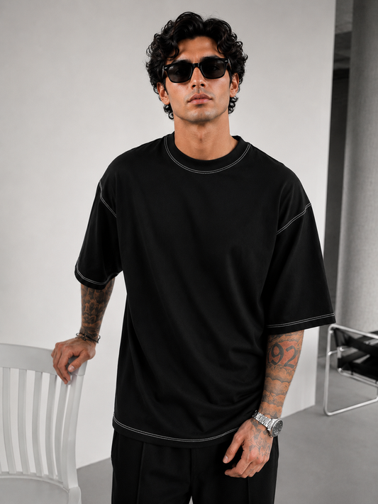 Contrast Thread T-Shirt Black