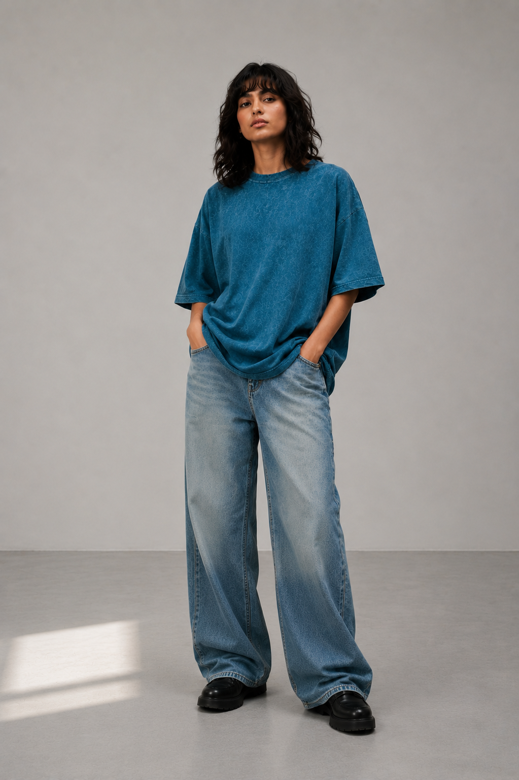 Acid Washed Tshirt - Teal Blue