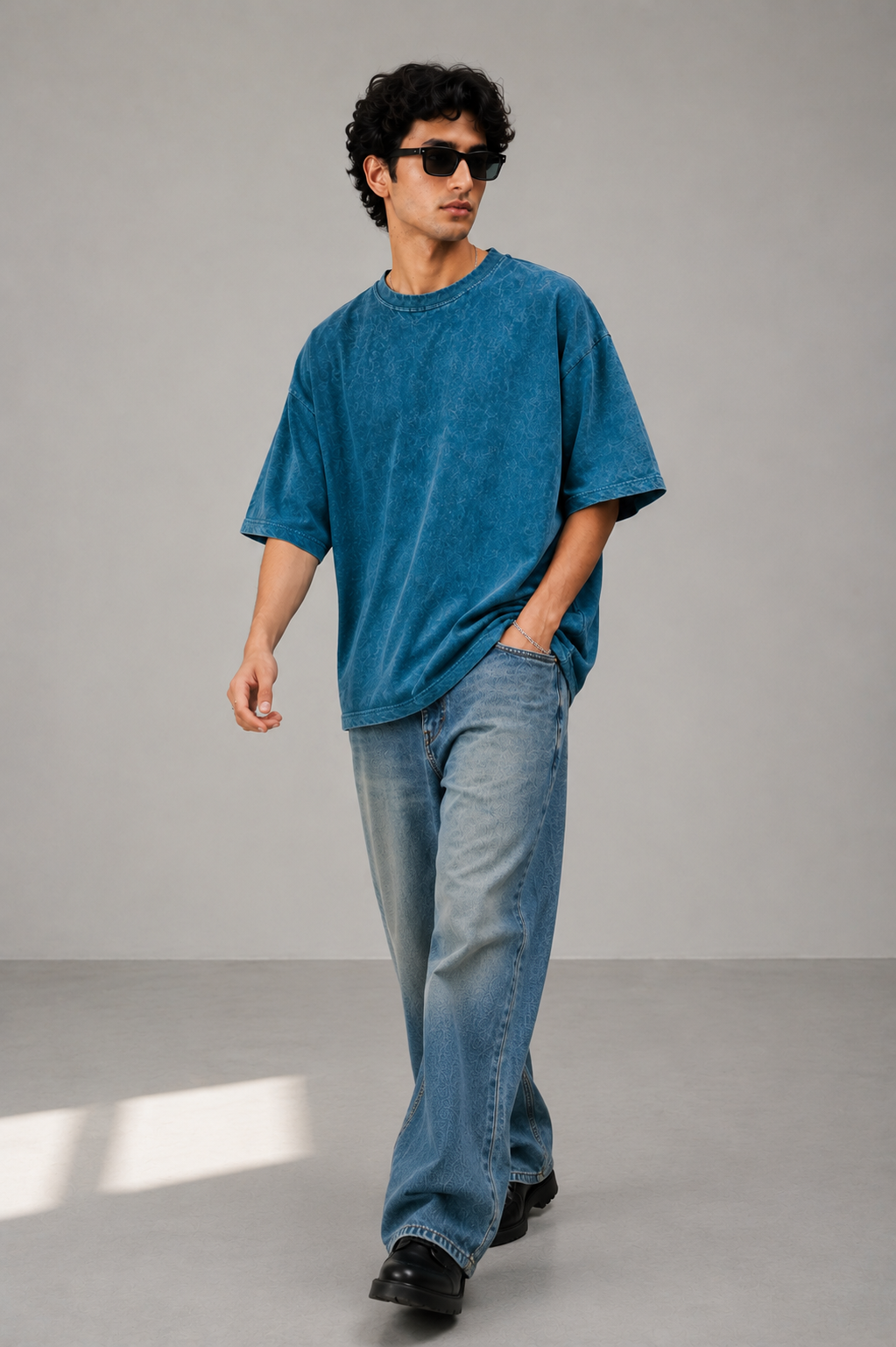 Acid Washed Tshirt - Teal Blue