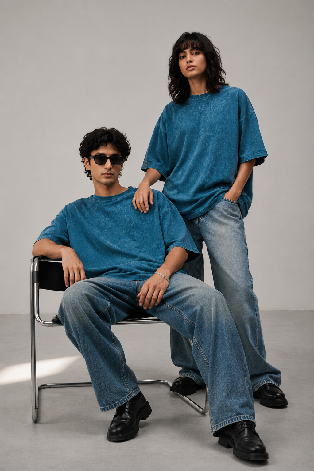 Pack Of Two Acid Washed Tshirts Blue - Brown