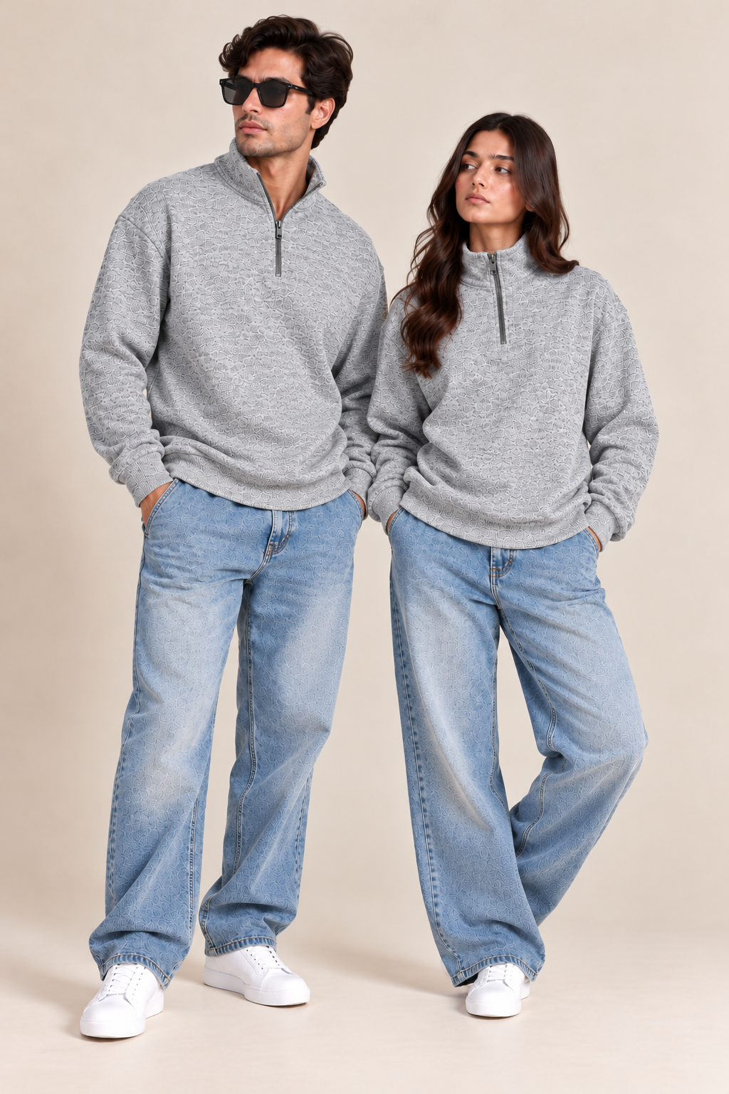 Pack Of Two Mélange Textured Quarter Zip Sweatshirt