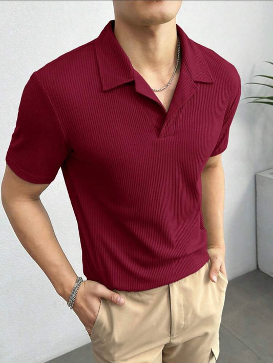 Polo Tshirt Waffle Knit Maroon