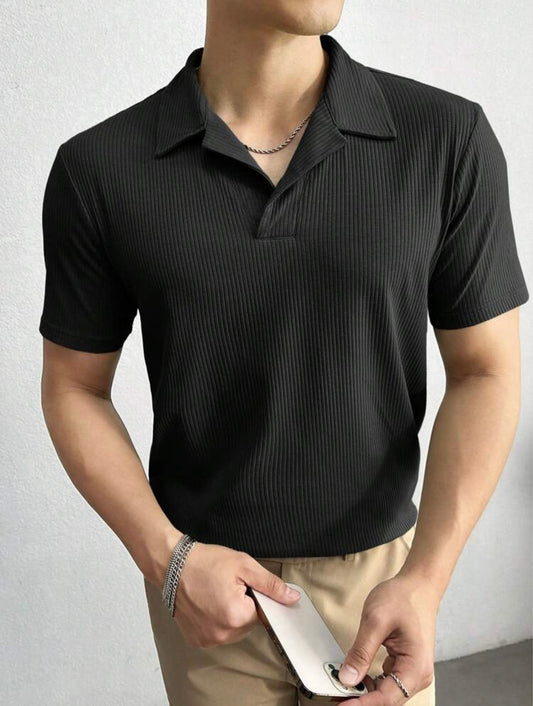 Polo Tshirt Waffle Knit Black