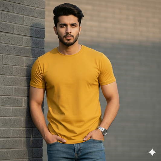 BASIC MUSTARD HALF SLEEVES TSHIRT