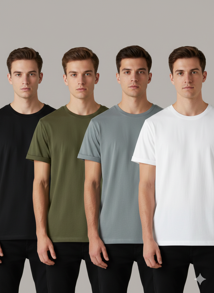 Pack Of Four Basic Tees (Black-Olive-Grey-White)