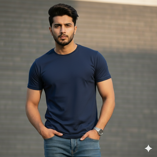 BASIC NAVY BLUE HALF SLEEVES TSHIRT