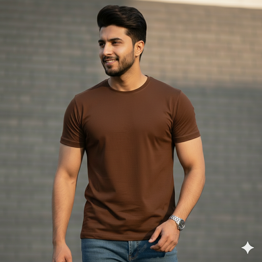BASIC BROWN HALF SLEEVES TSHIRT