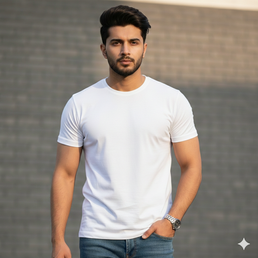 BASIC WHITE HALF SLEEVES TSHIRT