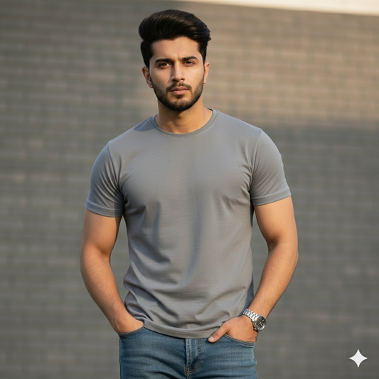 BASIC STEEL GREY HALF SLEEVES TSHIRT