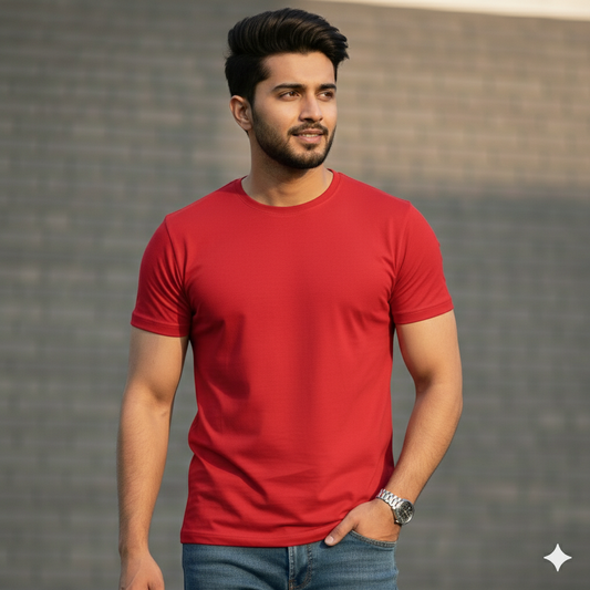 BASIC RED HALF SLEEVES TSHIRT