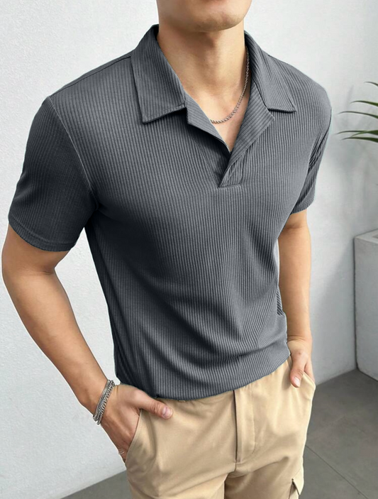 Polo Tshirt Waffle Knit Charcoal Grey