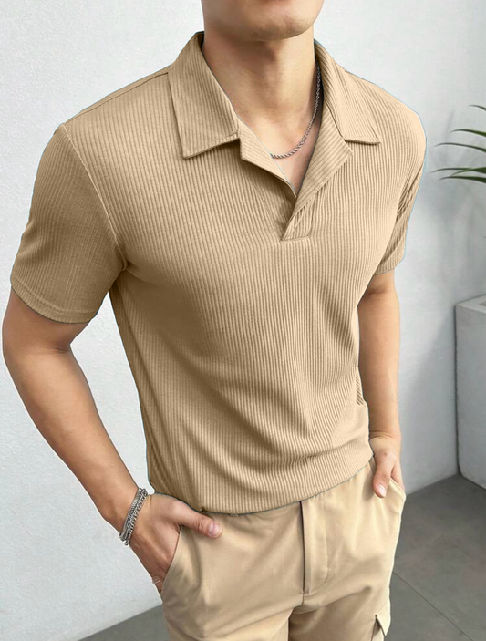 Polo Tshirt Waffle Knit Beige