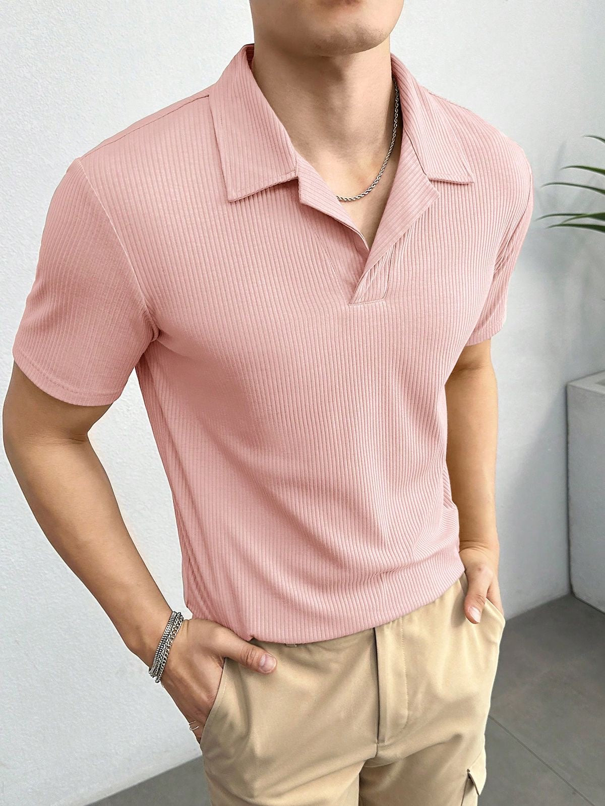 Polo Tshirt Waffle Knit Pink