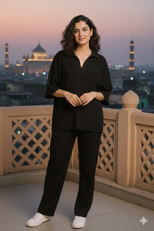 Loose Fit Knitted Tracksuit Black