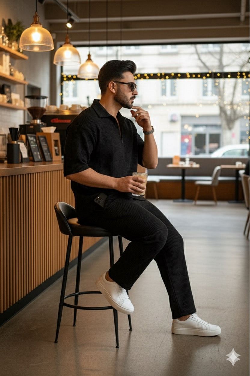 Knitted Loose Fit Tracksuit Black
