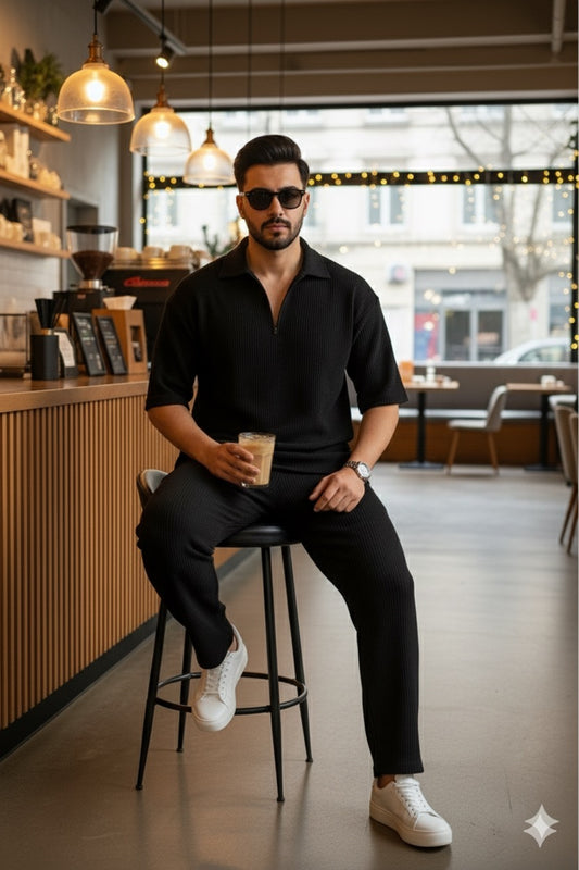 Knitted Loose Fit Tracksuit Black