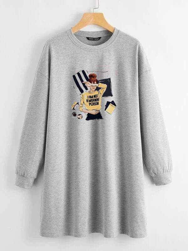 LONG LENGTH SWEATSHIRT GREY I AM NOT A MORNING PERSON