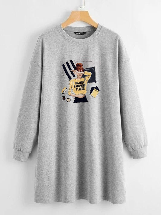 LONG LENGTH SWEATSHIRT GREY I AM NOT A MORNING PERSON