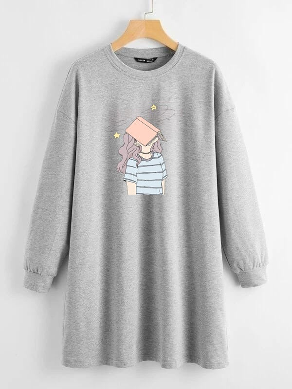 LONG LENGTH SWEATSHIRT GREY GIRL BOOK