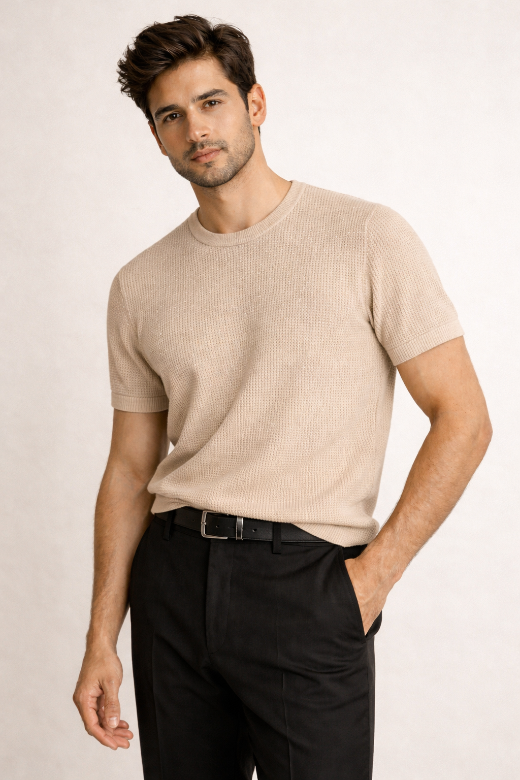 Waffle Knit Tshirt Beige